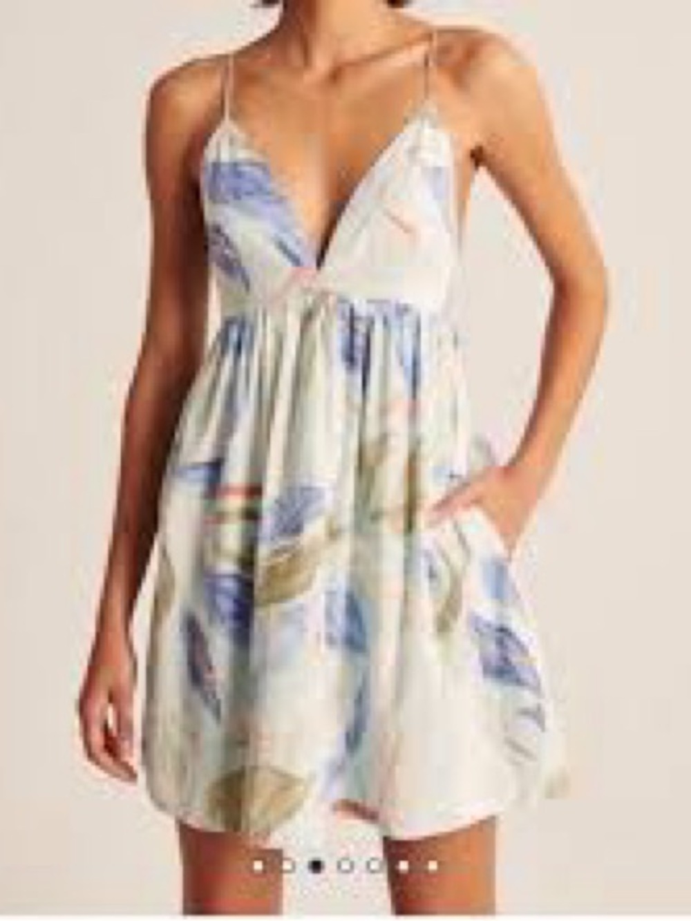 Abercrombie & Fitch V-Neck Blue Cotton Tropical Print Mini Dress Size:Small